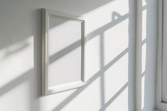 close up of an empty bright wall with an empty picture frame mockup