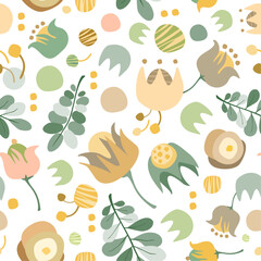 Elegant floral elements in liberty style colors vector seamless pattern. Attractive texture art for printing on various surfaces (textile, wrapping, packages, homeware etc) or usage in graphic design.