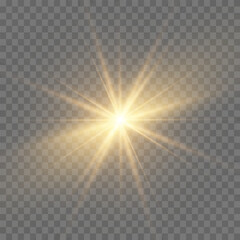 Bright Star. Transparent shining sun, bright flash. Sparks glitter special light effect. Sparkling magic dust particles. Vector sparkles.