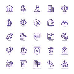 Finance and Business icon pack for your website, mobile, presentation, and logo design. Finance and Business icon basic line gradient design. Vector graphics illustration and editable stroke.