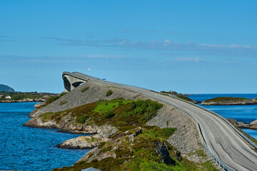 popular bridge along the famous atlantic road in Norway along the rugged coastline of the north atlantic ocean. © Jens