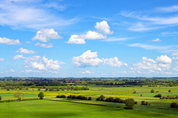 Views from Burrow Mump overlooking the surrounding countryside of Southlake Moor in Burrowbridge...