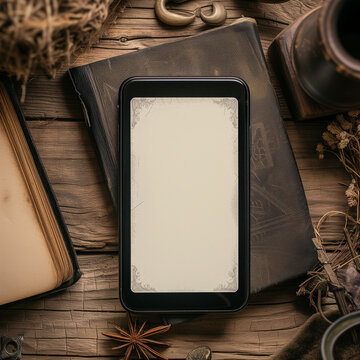smartphone ereader on a book - generative ai