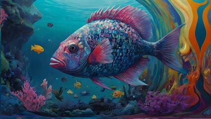 Fototapeta premium fish in aquarium, Generative AI