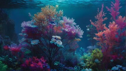 Naklejka na ściany i meble coral reef and coral, ocean water, Generative AI 