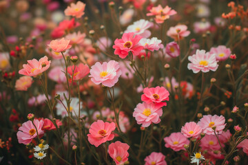 Obraz na płótnie Canvas Field of Pink Cosmos Flowers