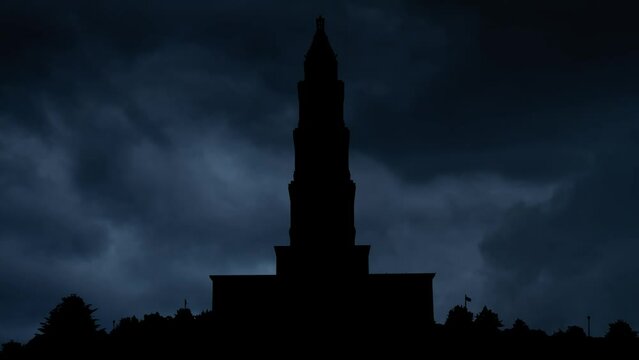 Lightning and Thunderstorm Flash over the Temple of George Washington Masonic National Memorial, Alexandria, Virginia, USA
