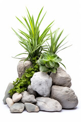 A hobbyist's green cactus arrangement with stones, enhancing the home interior.