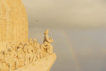 Close up of monument to the Discoveries or Padrao dos Descobrimentos during sunset, Lisbon, Portugal