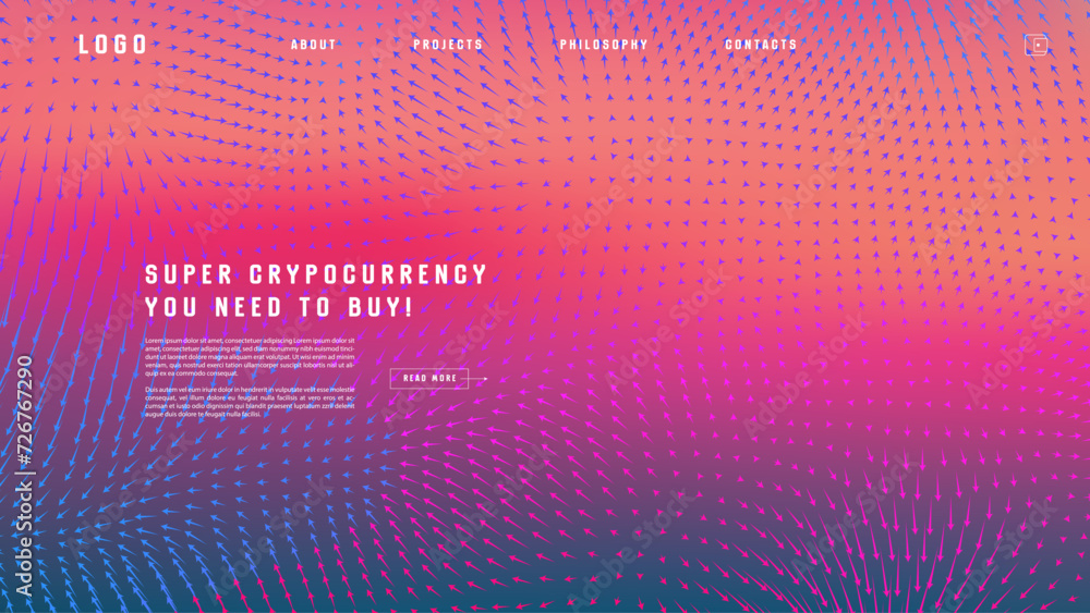 Poster landing page abstract design with vector field forces matris. colorful template for website or app. 