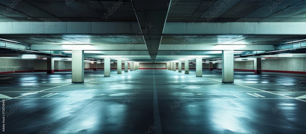Aufkleber underground carpark with empty parking spaces in the city.