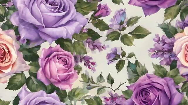 pattern texture background image of purple roses on a white background for wallpaper, surfaces, decor and design