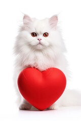 A lovely, playful cat sits with a heart, creating a cute and romantic scene.