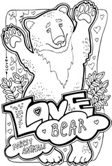 Wild forest animals colouring book vector pages collection for adults and children for relaxation and antistress. Hand drawn line illustration. Cartoon style character drawing.