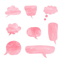Speech bubbles set. Pink watercolor thought balloons vector illustration - 726770478
