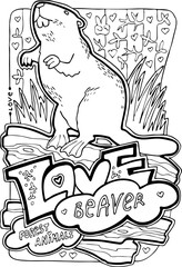 Obraz premium Wild forest animals colouring book vector pages collection for adults and children for relaxation and antistress. Hand drawn line illustration. Cartoon style character drawing.