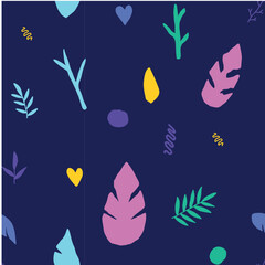 Vector illustration.Seamless pattern of plants twigs leaves. heart. nature.