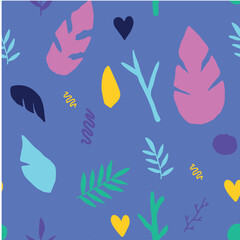 Vector illustration.Seamless pattern of plants twigs leaves. heart. nature.