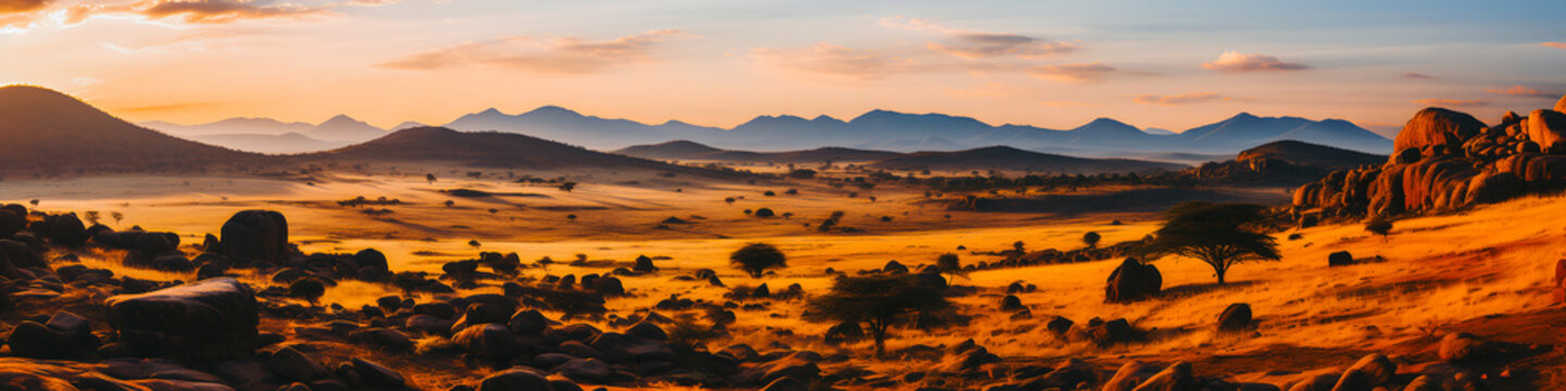 Panorama, paysage au coucher du soleil