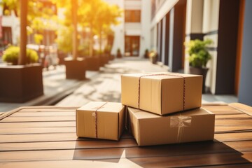 Delivery at your doorstep: Various boxes and packages arranged outside the house, capturing the essence of hassle-free and timely home delivery services