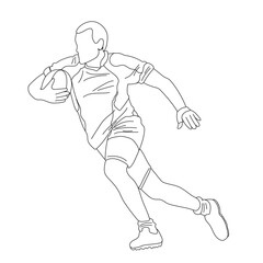 Male Rugby player holding ball on pitch. Sportsman runing with a rugby ball. 