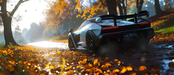 Sports Car on the Back Road in the Fall