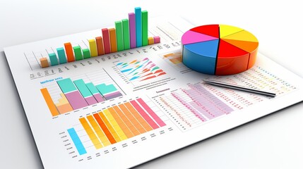 Colorful business statistics, sales, profit, and data analysis concept on white background. - obrazy, fototapety, plakaty