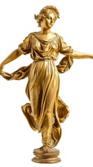 Obraz premium Shiny golden female figure sculpture on white backdrop. Concept of classical art, luxury decor, sculpture, golden statue, artistry, elegance. Vertical format