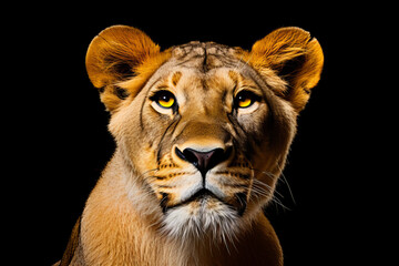 The intense gaze of a lioness in ultra-realistic detail exudes wild beauty - AI Generative.