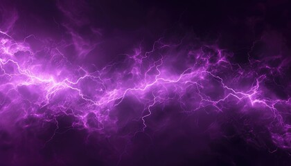 Abstract purple thunder lightnings against black sky background, storm weather backdrop - obrazy, fototapety, plakaty