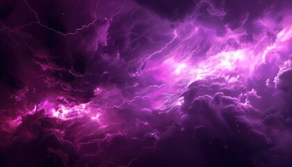 Obraz na płótnie Canvas Abstract purple thunder lightnings against black sky background, storm weather backdrop