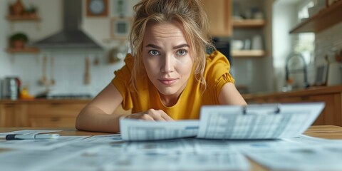 Managing Household Finances: A Young Woman Concentrates on Budgeting and Planning in a Home Setting, Generative AI