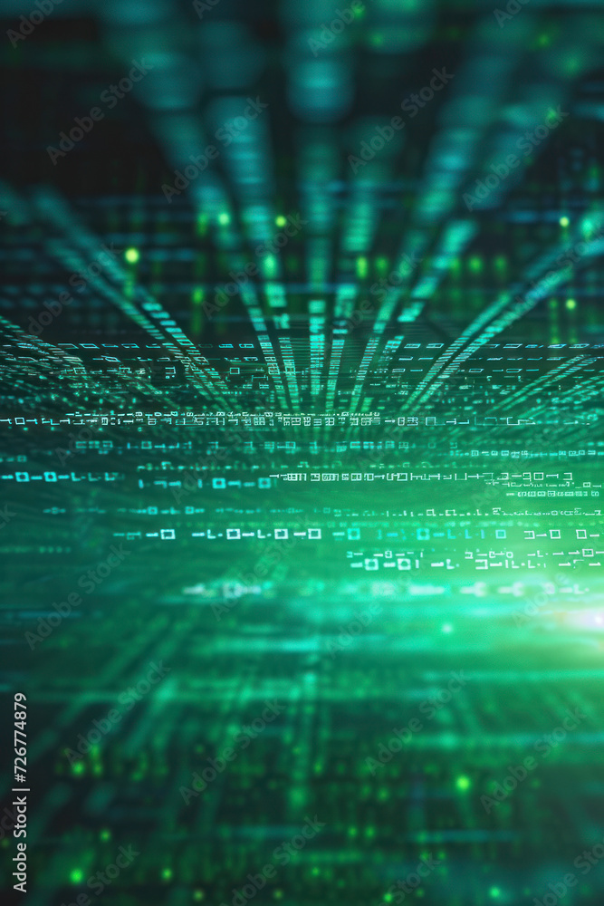 Poster vertical abstract digital matrix background, a futuristic scene showcasing a digital matrix of intri