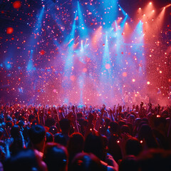Fototapeta na wymiar Glow Sticks Float in Concert Crowd