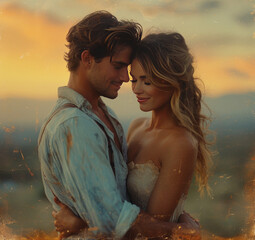 Fototapeta premium couple, love, people, woman, embrace, romance, outdoors, together, sunset