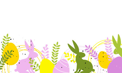 Easter party concept. Easter bunny ears with Easter eggs. Happy Easter background. Vector cute poster for Egg Hunt