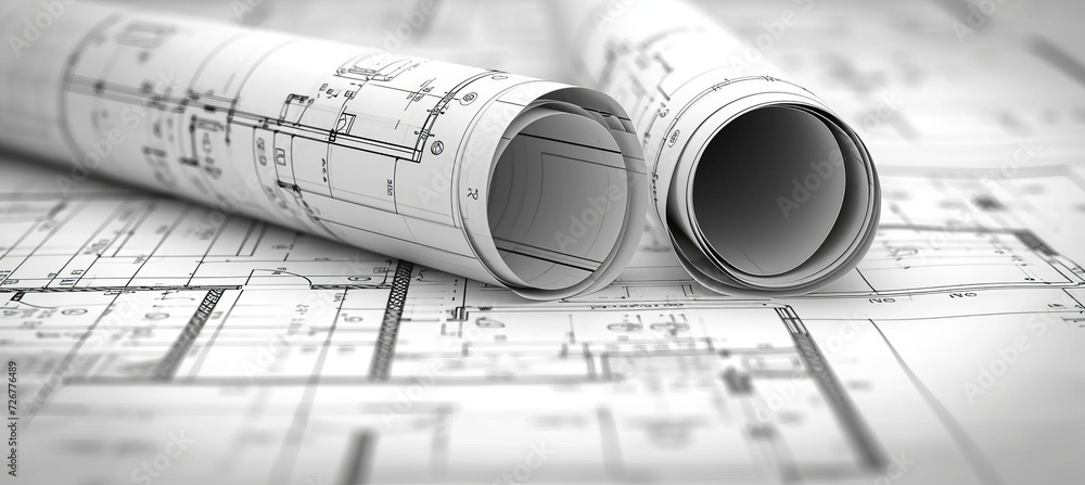Poster professional large format plotter printing wide design blueprints with copy space