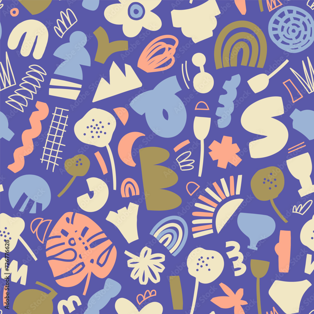 Aufkleber abstract organic shapes pattern. vector seamless background with hand drawn various shapes and doodl