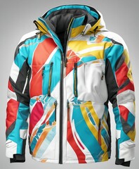 colorful ski jacket design without model, isolated white background
