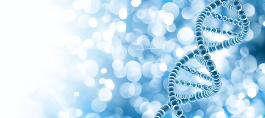 Dna molecule and human cell structure for genetics research on blurred background with copy space