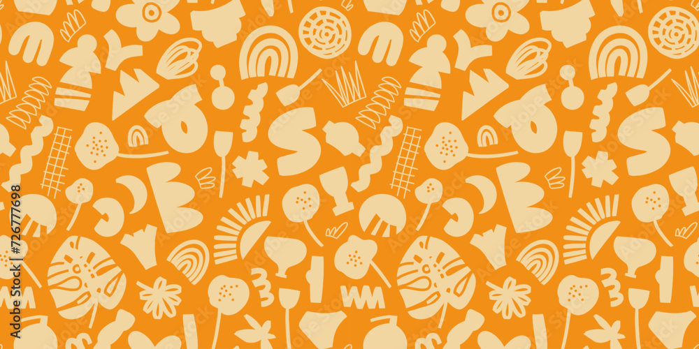 Poster abstract organic shapes pattern. vector seamless background with hand drawn various shapes and doodl