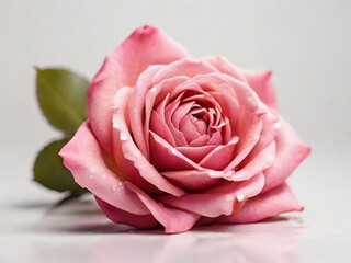 Pink rose close up, white background