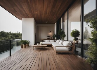 image of a large balcony with elegant and minimalistic furniture