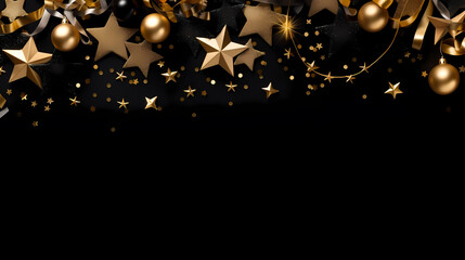 Flat lay composition for festive background with festive decorations and stars