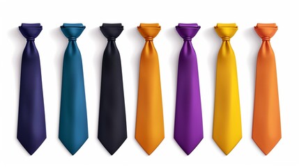 Colorful neckties for formal wear, white collar office workers outfit. Realistic ties set isolated on white background.  - obrazy, fototapety, plakaty