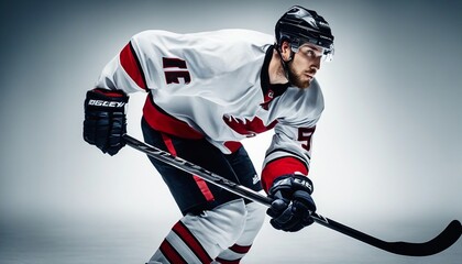 Obraz premium portrait of a hockey player, isolated white background, copy space for text 