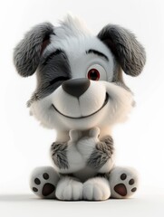 A cute Dog with anthropomorphic design, emoticons, 6 emoticons, various expressions, thumbs up, happy, angry, winking, staring, silly, 3D plush style, white background - generative ai