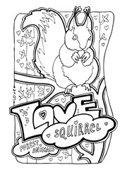 Wild forest animals colouring book pages collection for adults and children for relaxation and antistress. Hand drawn line illustration. Cartoon style character drawing.