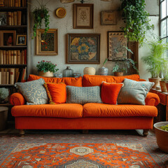 Cozy Living Room with Warm Hues and Vintage Decor