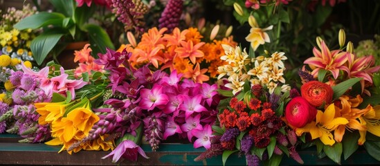 Obraz na płótnie Canvas Table with a variety of vibrant flowers